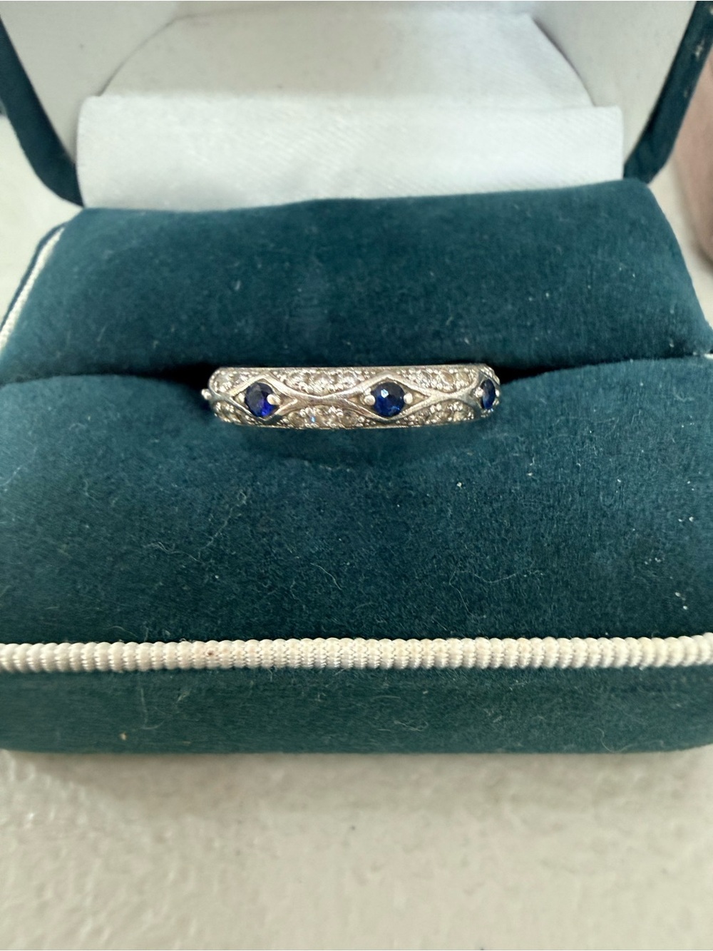 Antique Sapphire Wedding Band: 935 Argentium Silver Stacking Ring